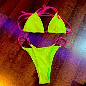 SHEIN adjusted top and bottom neon bikini